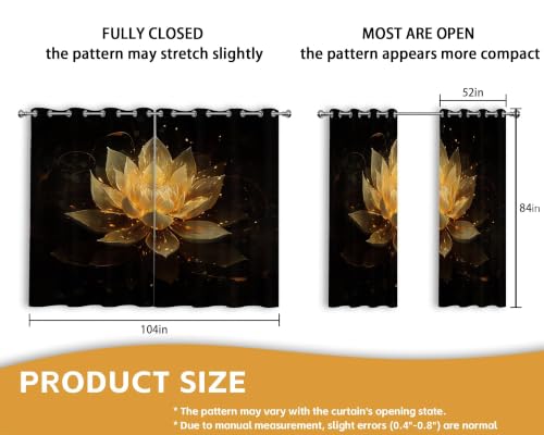 Black and Gold Blackout Curtains, Lotus Drapes 84 inches length, 2 Panels - color: Black and Gold, size: 52"W x 84"L (Pack of 2)