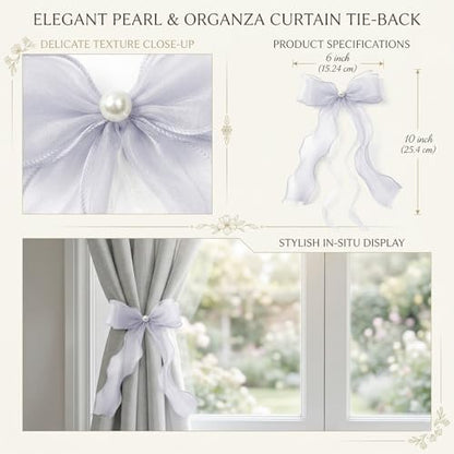 White Lace Bow Curtain Tiebacks 6-Pack, Vine Floral Curtain Holdbacks - color: Misty Gray