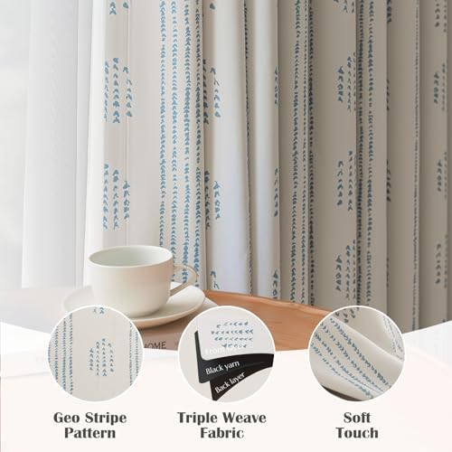 100% Blackout Blue Boho Curtains, 63 Inches, 2 Panels for Bedroom - color: Blue, size: 52"W x 63"L (Pack of 2)