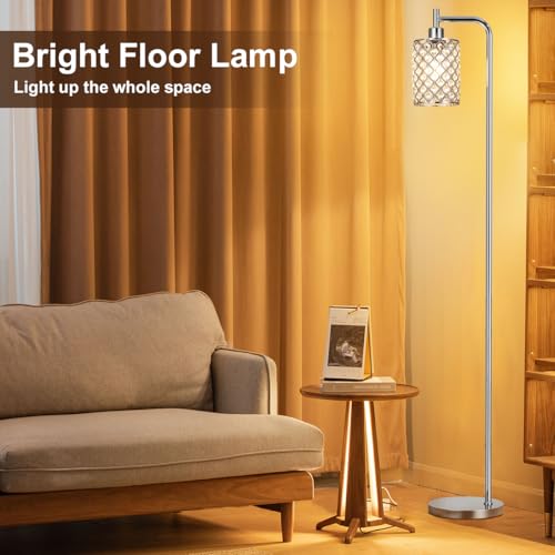 Ziisee Crystal Floor Lamp - Industrial Modern Standing Lamps with LED Bulb for Living Room Bedroom Office - Silver - color: Crystal-Silver