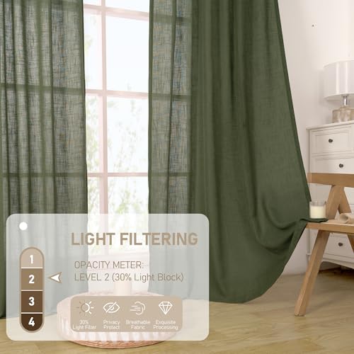 LAMIT Small Linen Curtains 30 Inch Length for Half Windows 2 Panels - color: Olive Green, size: 34"W x 30"L (Pack of 2)