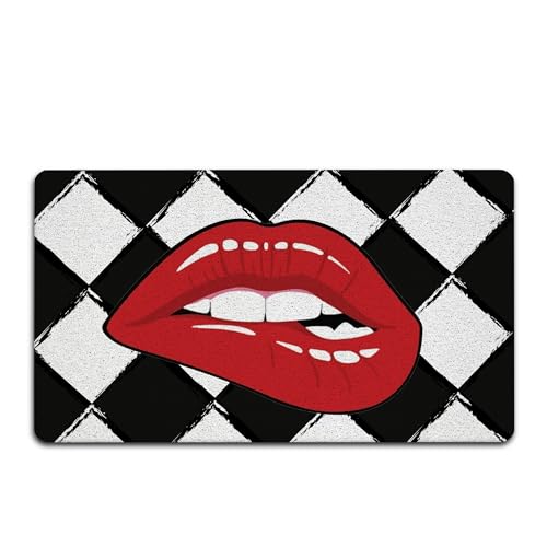 Red Lips Checkered Front Door Mat Outside Entrance - Waterproof Non-Slip Decorative Door Mats for Indoor Outdoor Porch Inside Entryway, Cute Funky Washable Welcome Mats, Housewarming Gifts Idea 300 - color: Doormat002