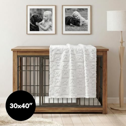 Americanflat 30x40 Jacquard Fleece Throw Blanket - Soft and Breathable Pet Blankets for Couches, Bed, Chair - Fleece Blanket for Home, Bedroom, or Outdoor - Cream Paw Print Blankets for Dogs or Cats - color: Cream, size: 30x40, style: Paw Print