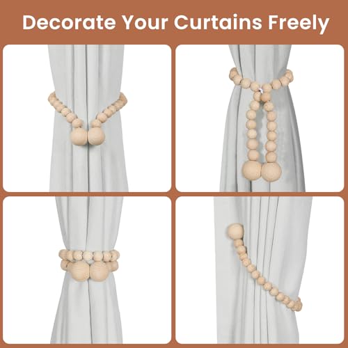 KLOGTSIND Magnetic Curtain Tiebacks, 2 Pack Wood Bead Curtain Holdbacks - color: Beechwood