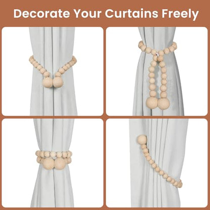 KLOGTSIND Magnetic Curtain Tiebacks, 2 Pack Wood Bead Curtain Holdbacks - color: Beechwood