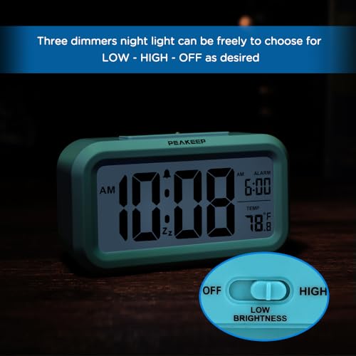 Peakeep Night Light Digital Alarm Clock Battery Operated Indoor Temperature - color: Blue