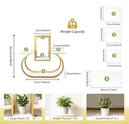 Corner Plant Stand Gold Indoor, Multi‑Tier Plant Shelf, Modern Flower Pot Holder with Marble‑Patterned Shelves for Living Room Bedroom Balcony Home Decoration Halloween Gifts