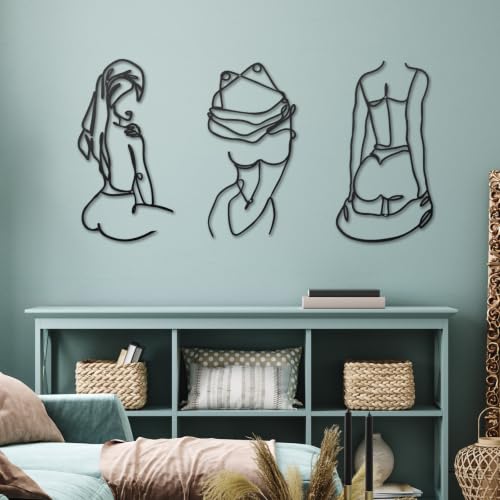 Lounsweer 3 Pcs Modern Minimalist Wall Decor Abstract Line Art Woman Body Wall Decor Modern Single Line Metal Wall Art for Bedroom Living Room Kitchen Bathroom