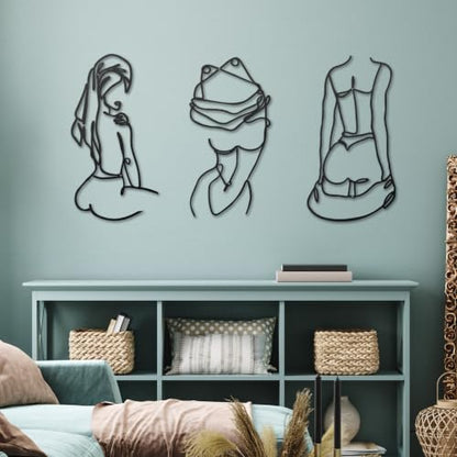Lounsweer 3 Pcs Modern Minimalist Wall Decor Abstract Line Art Woman Body Wall Decor Modern Single Line Metal Wall Art for Bedroom Living Room Kitchen Bathroom