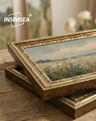 InSimSea Gold Framed Landscape Wall Art, Wildflower Filed Canvas Print - color: Wildflower Field, size: 16"L x 13"W