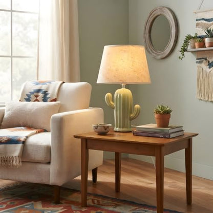 Cactus Desk Lamp, Modern Night Light with Fabric Lampshade, Ceramic Base, Adorable Bedside Table Lamp for Bedroom Nightstand