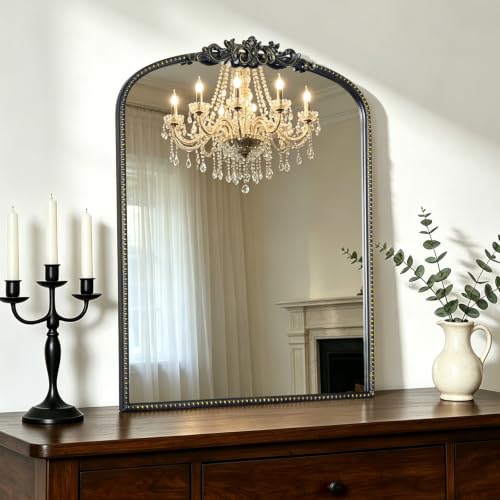HOMECOOKIN Vintage Arched Black Mirror, Antique Baroque Mirror, 32"X24" Wall Mirror with Ornate Frame, Antique Brass Mirror for Bathroom Vanity, Living Room, Fireplace, Entryway, Hallway, Home Decor - color: Black, size: 32"L x 24"W