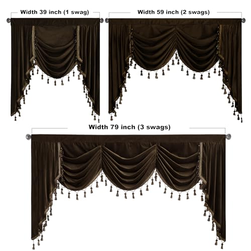 StangH Brown Velvet Valance Curtain for Bedroom W39 inches, 1 Panel - color: Brown, size: 39"W x 40"L (Pack of 1)