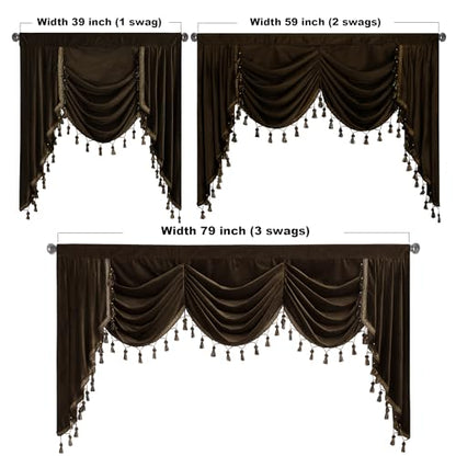 StangH Luxury Brown Waterfall Swag Tier Curtains W59 inches, 1 Panel - color: Brown, size: 59"W x 40"L (Pack of 1)