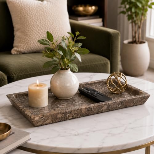 Rectangle Marble Tray for Vanity & Bathroom Counter, 12" Serving Tray - color: Oceanic