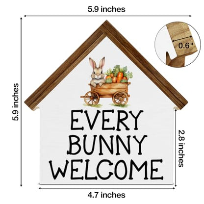 Easter Home Decor, Every Bunny Welcome House Shaped Wood Block Sign - color: bunny