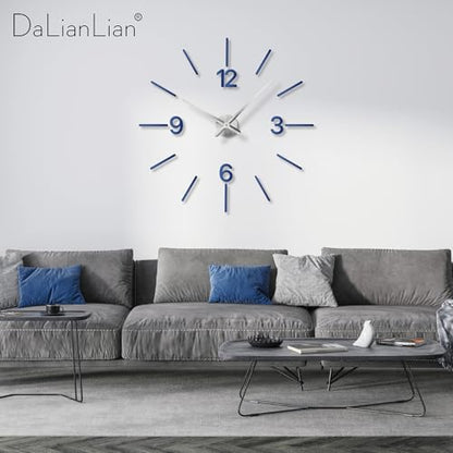 DIY Wall Clock, 3D Mirror Effect, Adjustable up to 65 in, Blue - color: Blue