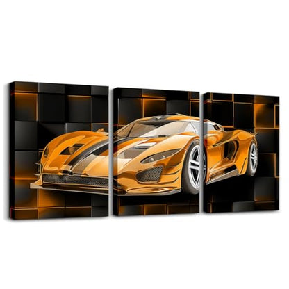 Feelyou Race Car Wall Art 12" x 16" x 3 - color: Light Orange