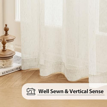 FMFUNCTEX Beige Linen Sheer Curtains,100X96 Inches, Extra Wide, 1 Panel - color: Rod Pocket| Natural, size: 100"W x 96"L (Pack of 1)