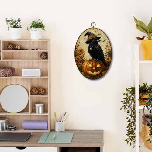 JQF Halloween Black Raven Halloween Oval Wall Decor Framed 444XW-YGH-fall - color: fall cow-2