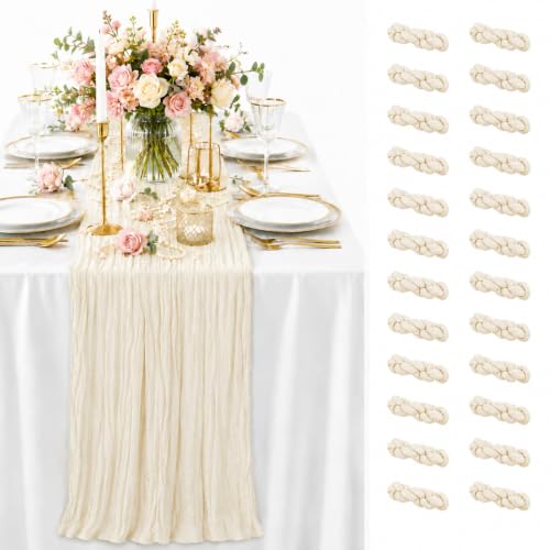 20 Pack Beige Cheesecloth Table Runners, 35 x 72 Inch Boho Gauze Table Runner, Soft Sheer Wrinkled Rustic Fabric Runner for Wedding Reception, Bridal Shower, Baby Shower, Dining Table, Farmhouse Decor - color: Beige, size: 20 pcs 35*72 Inch