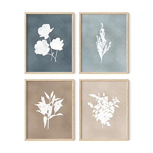 HAUS AND HUES Floral Wall Art - Set of 4 Plant Posters for Wall Vintage Botanical Prints, Flower Pictures for Room Aesthetic, Vintage Art Prints Flower Wall Art (Beige Frame, 11x14) - color: Colored Antique Flowers, size: 11x14, style: Beige Framed