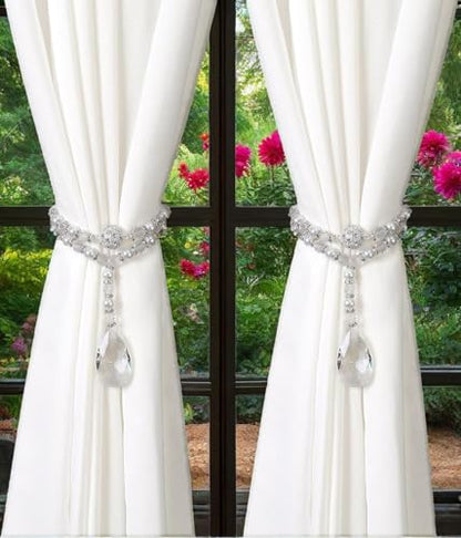 SUQ I OME Luxury Magnetic Curtain Tieback, Crystal Mixed Pearl - color: Pearl Mixed Crystal