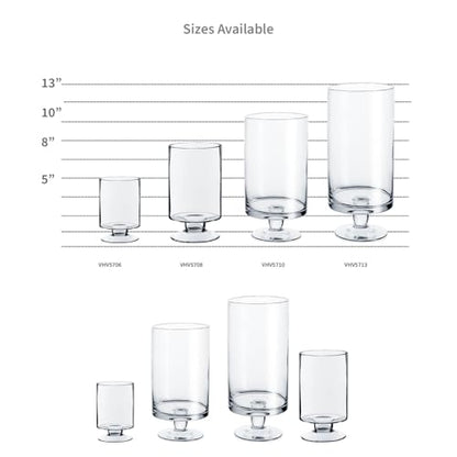 WGVI Clear Glass Pedestal Hurricane Candle Holder, 6"+8"+10" H, Decorative Vase for Pillar Candles, Short Stemmed Candleholder Cylinder, Tabletop, Home Décor, 1 Set of The Smaller 3 Sizes - size: 6", 8", 10" H (3-Piece Set)