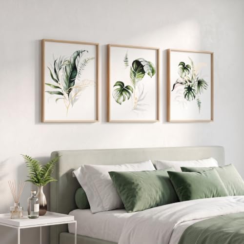 ArtbyHannah Framed Bathroom Wall Art, 12" x16" Botanical Canvas Paintings - size: 12x16 Inch