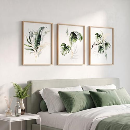 ArtbyHannah Framed Bathroom Wall Art, 12" x16" Botanical Canvas Paintings - size: 12x16 Inch