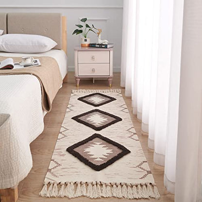 Boho Runner Rug 2'x5', Washable Hallway Rug Runner Non Slip Rubber Backed, Kitchen Farmhouse Area Rug Floor Mat with Tassels, Tufted Woven Cotton Entryway Carpet, Brown - color: Brown, size: 2' x 5' (Runner)