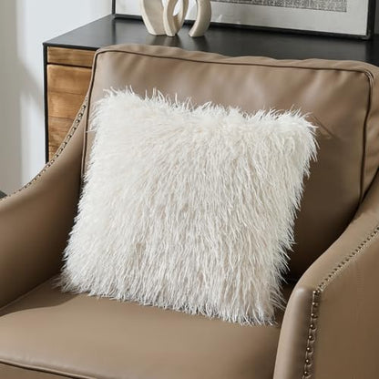 FUTEI Pack of 2 Faux Wool Throw Pillow Covers 18x18 Inch, Cream White - color: Cream White