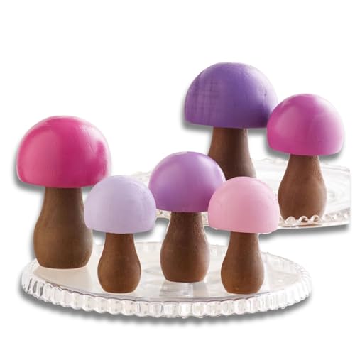 Your Heart's Content Wood Mushrooms Set of 6 (Pink Purple Paint 6) - color: Pink Purple 6