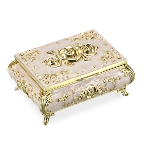 Hipiwe Small Vintage Jewelry Box Metal Trinket Keepsake Box Gift for Women - color: Gold, size: Small