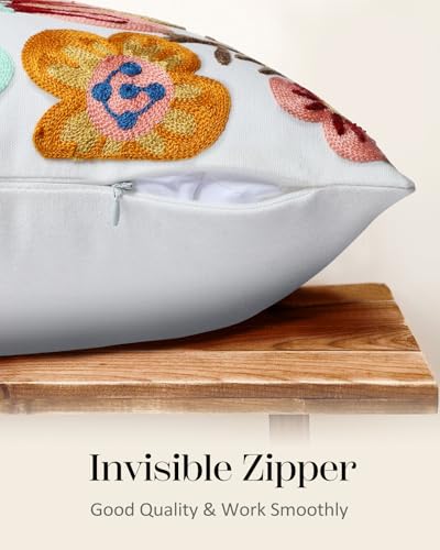 Embroidered Throw Pillow Cover, 18x18 Inch, Boho Floral - color: Elegant Flowers, size: 18" x 18" (Pack of 1)