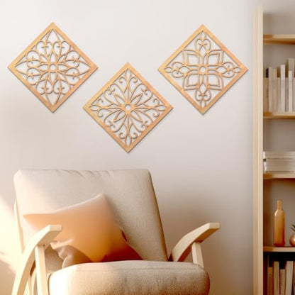 KOYILTD 4 Pcs Thicken Wooden Wall Art Rustic Farmhouse Flower Wall Art - color: Square, size: 10in