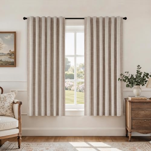 HOMEIDEAS 100% Blackout Beige Faux Linen Curtains 63''L 2 Panels - color: Beige, size: 52"W x 63"L (Pack of 2)