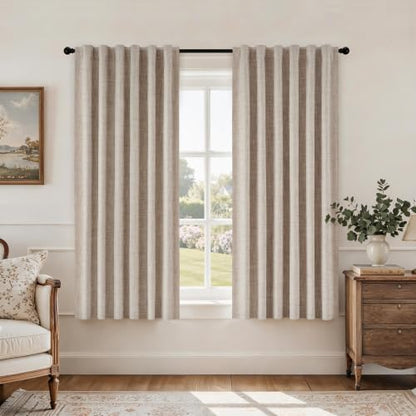 HOMEIDEAS 100% Blackout Beige Faux Linen Curtains 63''L 2 Panels - color: Beige, size: 52"W x 63"L (Pack of 2)