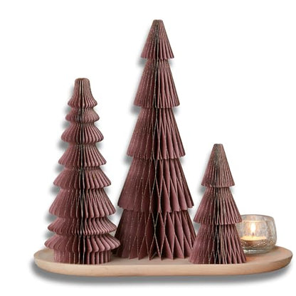 Set of 3 Soft Pink Winter Honeycomb Paper Trees (Medium Set 3 Dusty Mauve) - color: Medium Set 3 Dusty Mauve