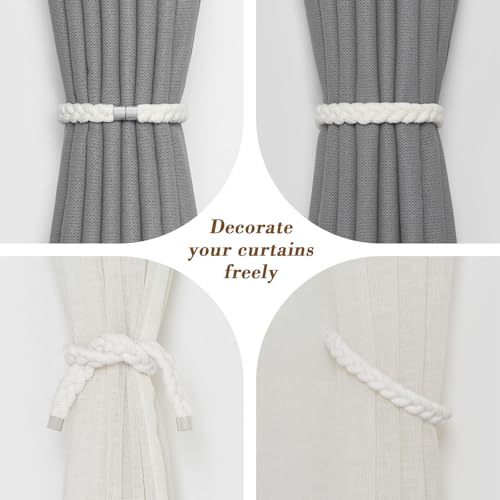 NICEEC 2 Pack Natural Cotton Rope Curtain Tiebacks Elegant Boho Style Magnetic Drape Tie Backs Soft Hand-Woven Rope Curtain Holdbacks for Home & Office Drapery (Cotton rope-02) - color: Cotton Rope-02, size: 2 Pack