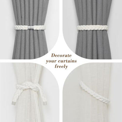 NICEEC 2 Pack Natural Cotton Rope Curtain Tiebacks Elegant Boho Style Magnetic Drape Tie Backs Soft Hand-Woven Rope Curtain Holdbacks for Home & Office Drapery (Cotton rope-02) - color: Cotton Rope-02, size: 2 Pack