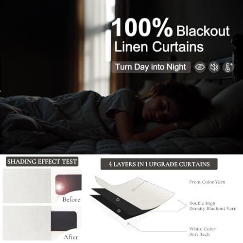 DANCURTON Blackout Linen Curtains 63 Inch Length 2 Panels for Living Room Bedroom Natural Linen Black Out Thermal Insulated Room Darkening Privacy Textured Drapes 42W x 63L Back Tab Rod Pocket Cream - color: Natural, size: 42"W x 63"L (Pack of 2)
