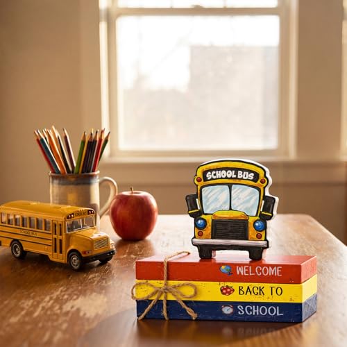 Smile Back to School Wooden Table Decor Apple, Math, Science, History Desktop Signs Classroom & Home Office Tabletop Decorations Gift for Students, Teachers - style: Apple