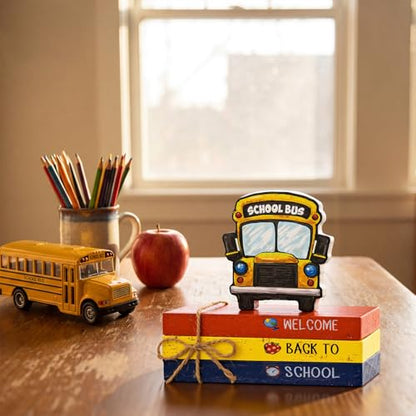 Smile Back to School Wooden Table Decor Apple, Math, Science, History Desktop Signs Classroom & Home Office Tabletop Decorations Gift for Students, Teachers - style: Apple