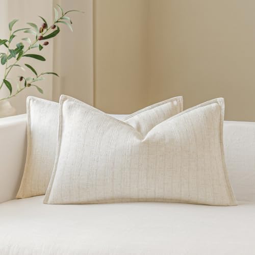 MOROCO Linen Striped Throw Pillow Covers 12x20 Set of 2, Beige - color: Beige, size: 20" x 12" (Pack of 2)