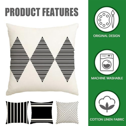 Outdoor Pillows Covers 18x18 Waterproof,Black and Beige Set of 4(No Insert) - color: Black and Beige, size: 18" x 18" (Pack of 4)