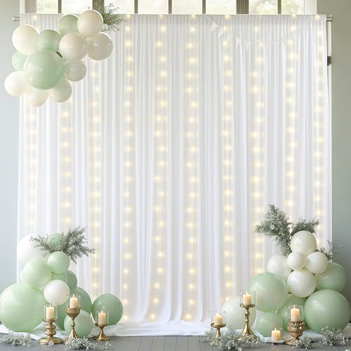 20 x 10ft White Backdrop Curtains with Lights String for Party - color: White, size: W5' x H10'(4 panels)