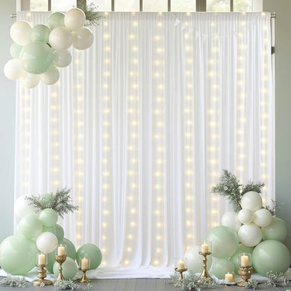 20 x 10ft White Backdrop Curtains with Lights String for Party - color: White, size: W5' x H10'(4 panels)