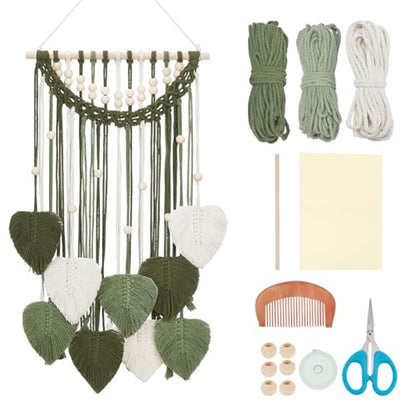 ORIGACH DIY Macrame Leaf Wall Hanging Kit Boho Macrame Leaf Tapestry Kit for Adults Beginner Handmade Macrame Feather Wall Hanging Decor for Living Room Bedroom