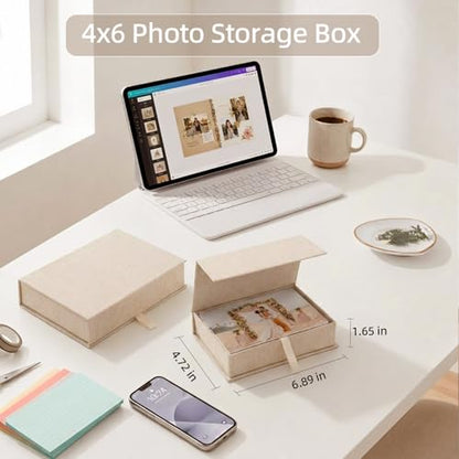 Photo Storage Box 4x6, Linen Photo Box - Beige - color: Beige, size: 4"x6"